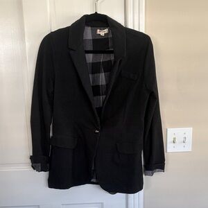 Olsenboye Black Sweatshirt Blazer with Plaid Lining Sz M